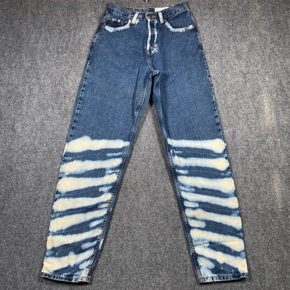 Eddie Bauer Women's Size 4 Mom Jeans Stripe Bleached‎ Whiskers Buttonfly